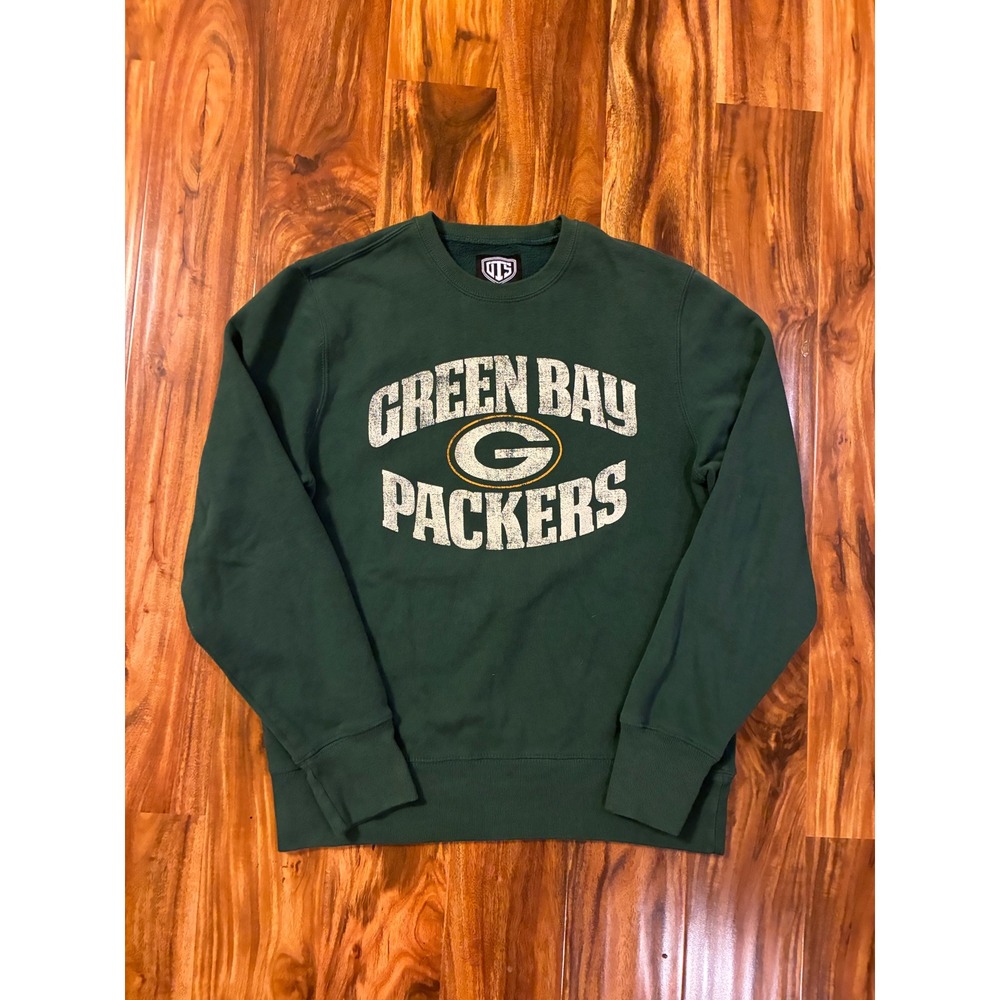 OTS Green Bay Packers Sweatshirt Mens Medium Green‎ Distressed Graphic Crewneck